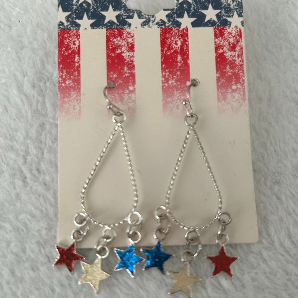 Stars American Graphic Dangle Earrings - Womens Fashion Jewelry US accessories
